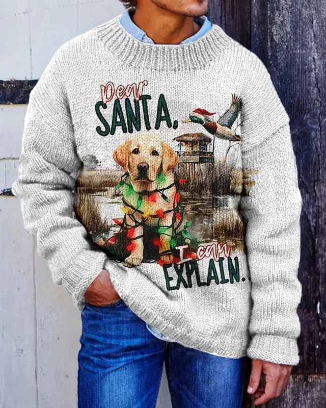 Men's Dear Santa I Can Explain Funny Print Knit Sweatshirt
