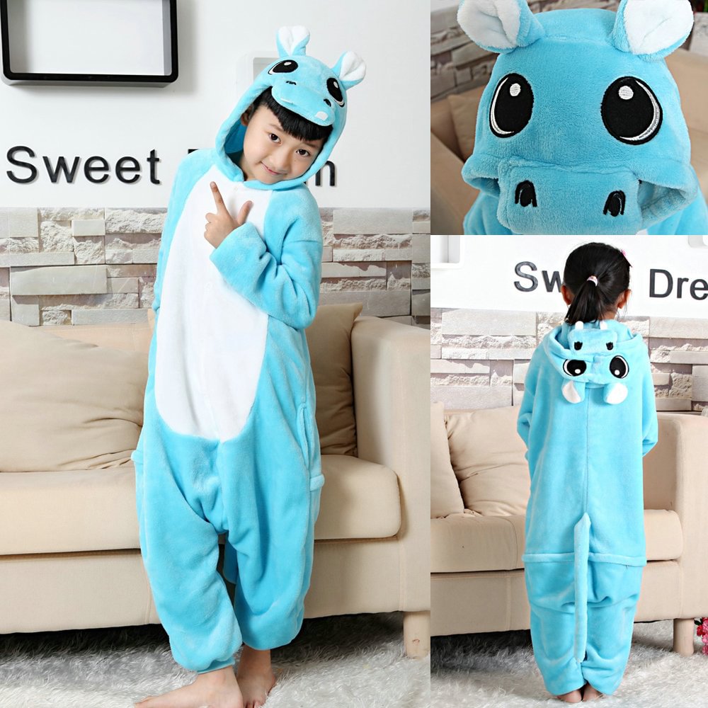 Blue Hippo Kigurumi Pajamas Onesies Kids Animal Costume-Pajamasbuy