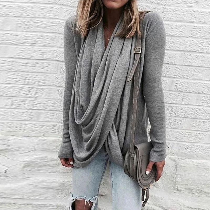 Cowl Neck Asymmetric Hem Pleated Bodice T-Shirts