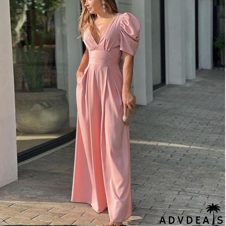 Women Fashion Elegant Casual Loose Wide Leg Jumpsuit