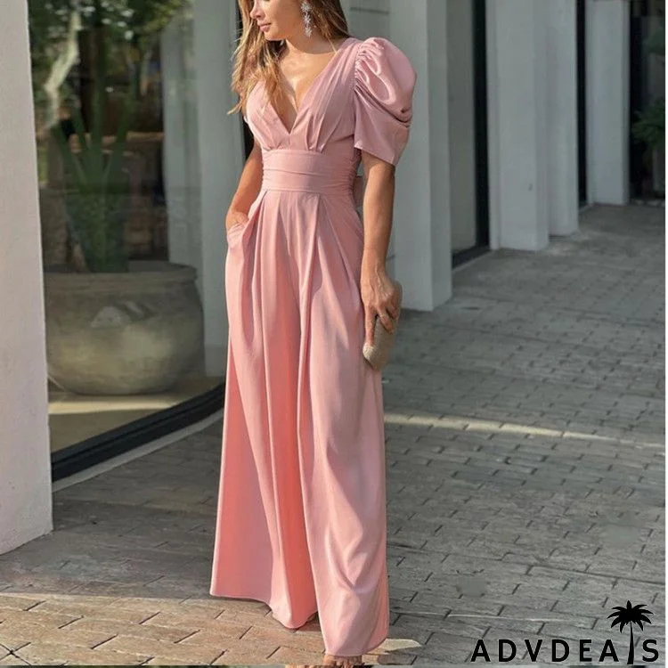 Women Fashion Elegant Casual Loose Wide Leg Jumpsuit