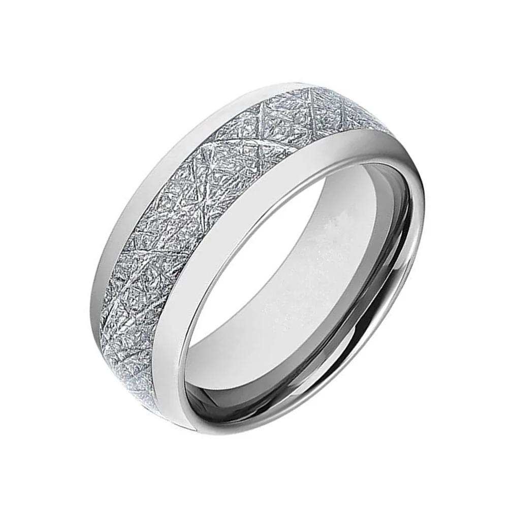 6MM 8MM Men Silver Tungsten Rings Dome Meteorites Pattern Inlay Polished Finished