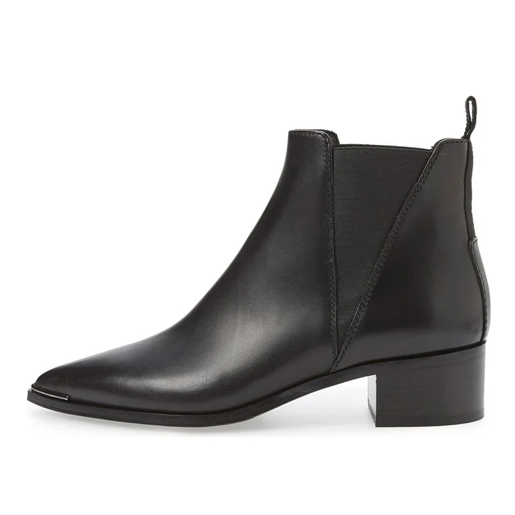 Classic Black Pointy Toe Chelsea Ankle Boots for Work Vdcoo