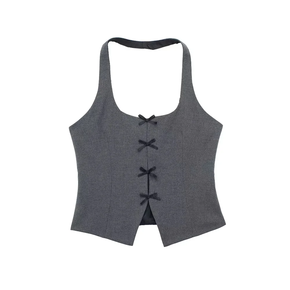 Woherb ZRN-Women's Front Bow Ties Halter Neck Tank Tops, Sexy Backless, Side Zipper, Female Waistcoat, Chic Tops, Fashion