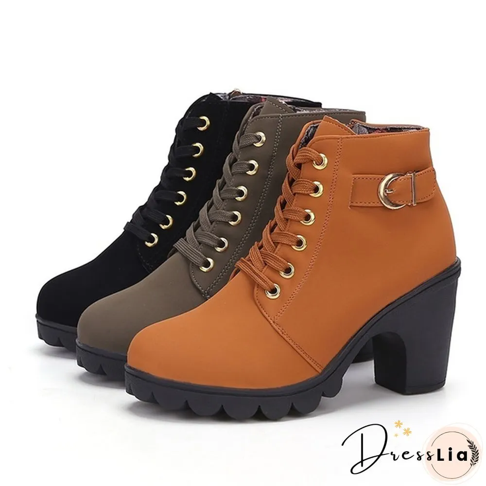 LSKJ Women Heel Short Boots Ankle Warm Short Boots Female Boots