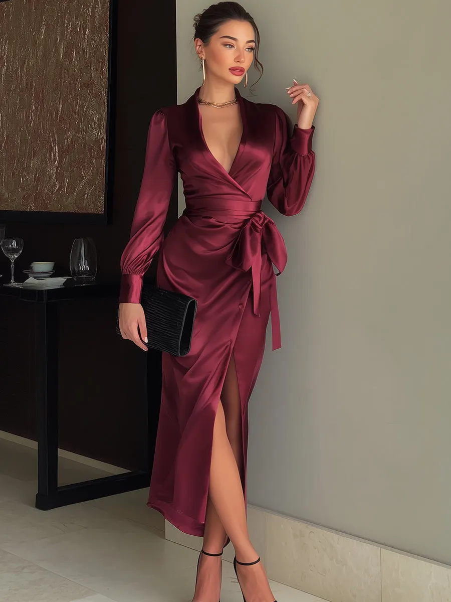 Shape Burgundy Satin Wrap Dress Rihoas Elegant Satin Slip Dress