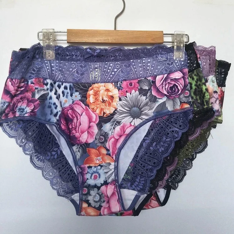 [3 PCS] Luxury Printed Plus Size Cutout Lace Panties