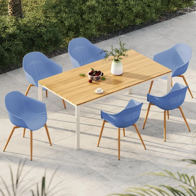 GRAND PATIO 7-Piece Outdoor Dining Set with 6 Outdoor Modern Recycled Plastic Dining Chairs Rust Free Frame, Woodgrain Legs, Whale Modeling Design for Kitchen, Dining