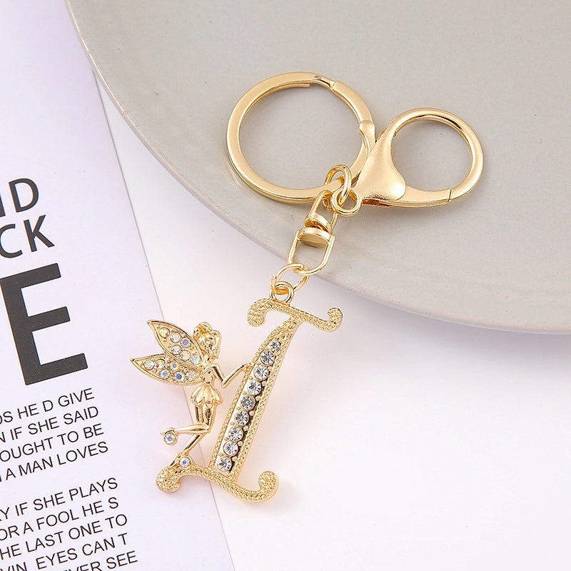 Minimalist Letter Zinc Alloy Diamond Unisex Bag Pendant Keychain