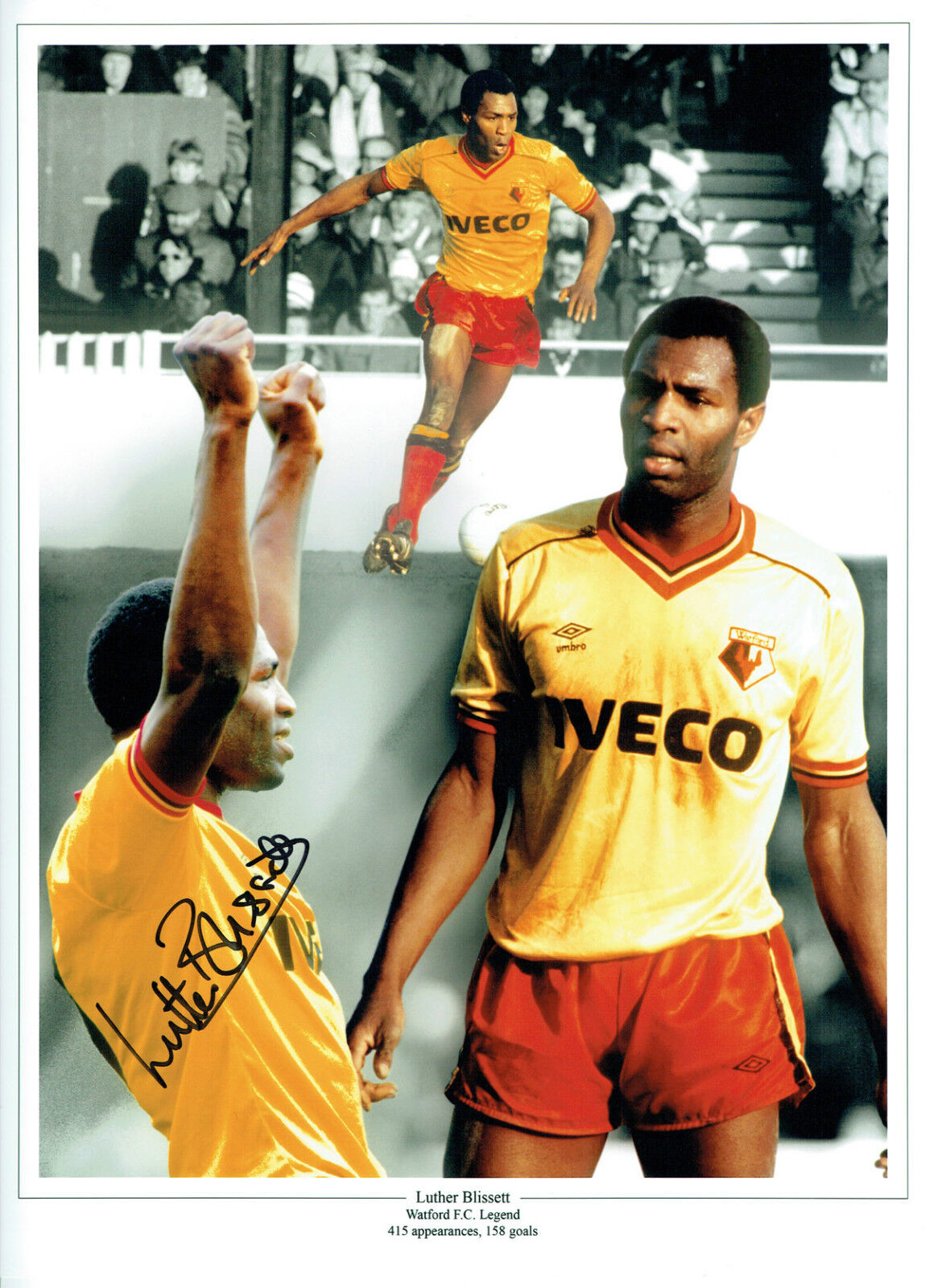 Luther BLISSETT Signed Autograph 16x12 Watford Montage Photo Poster painting AFTAL COA