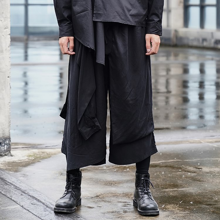 Dawfashion-Original Design Yohji Yamamoto Style Dark Japanese Hair Stylist Style Men and Women Wide Leg Trousers Skirt Pants -Yamamoto Diablo Clothing