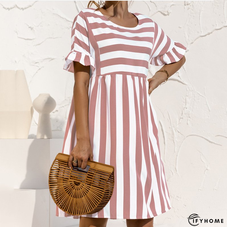 Women's Striped Print Party Ruffle Sleeves High Waist Elegant Casual Beach Dress | IFYHOME