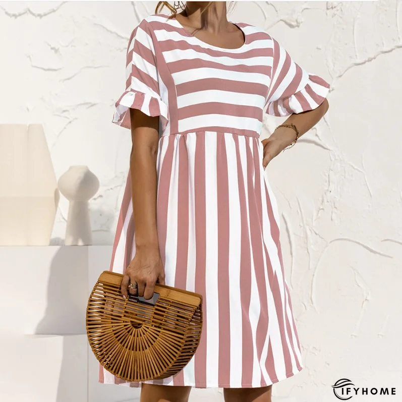 Women's Striped Print Party Ruffle Sleeves High Waist Elegant Casual Beach Dress | IFYHOME