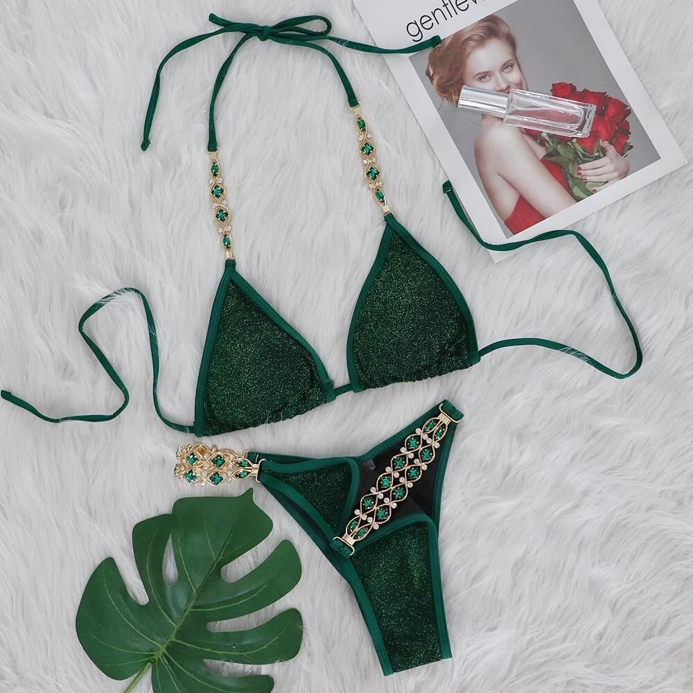 Uveng Uveng Hot Beach Vacation Bikini Crystal Diamond Women's Split Swimsuit Swimsuit