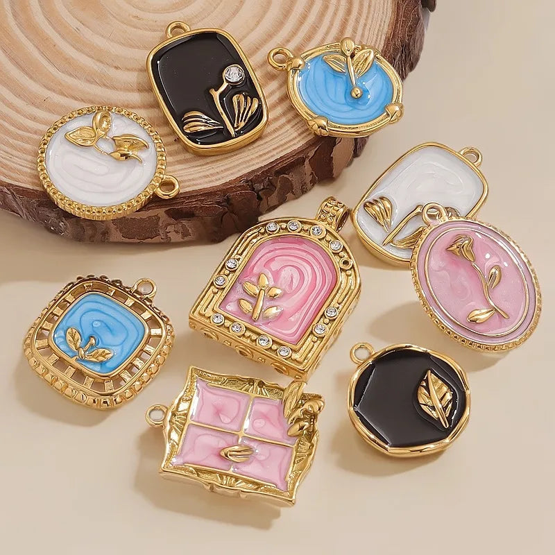 1 Piece 18 * 23mm 19mm 20.5mm 304 Stainless Steel Leaf Rose Flower Pendant Jewelry Accessories