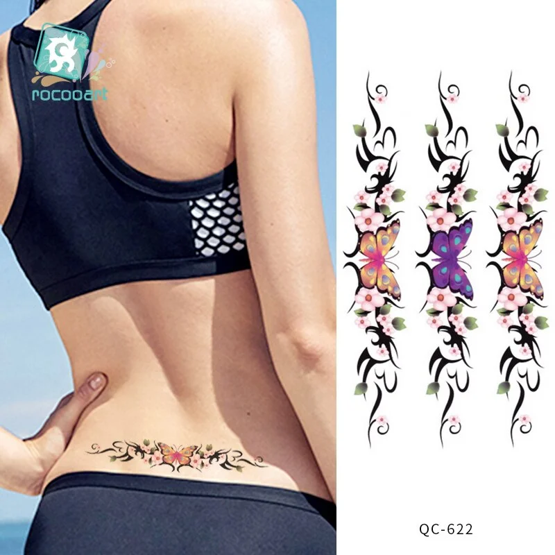 Rocooart 1pcs Hot Red lotus flower Water Transfer Tattoo Stickers Back Waist Women Art Temporary Tattoo Girl Sexy Flash Tatoos