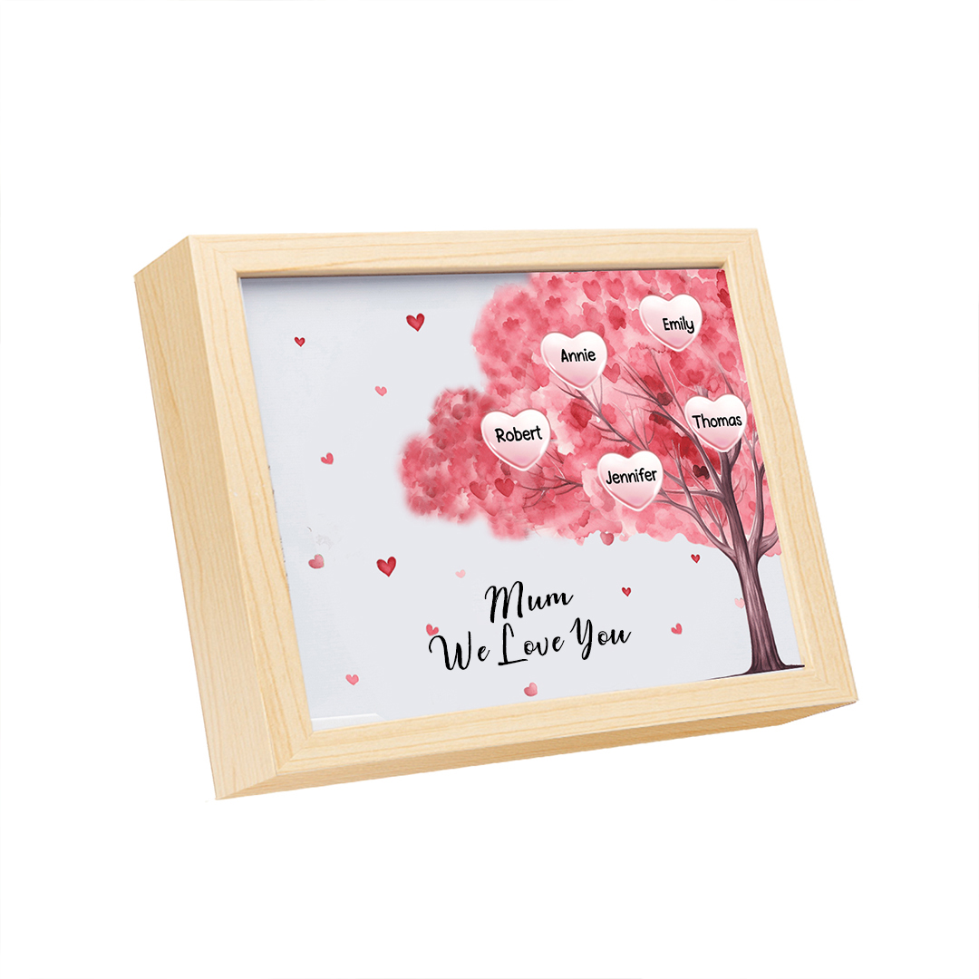 Personalised Frame Night Light Custom 1 Text & 5 Names Pink Family Tree Ornament Gifts for Mother/Grandma-Jessemade AU