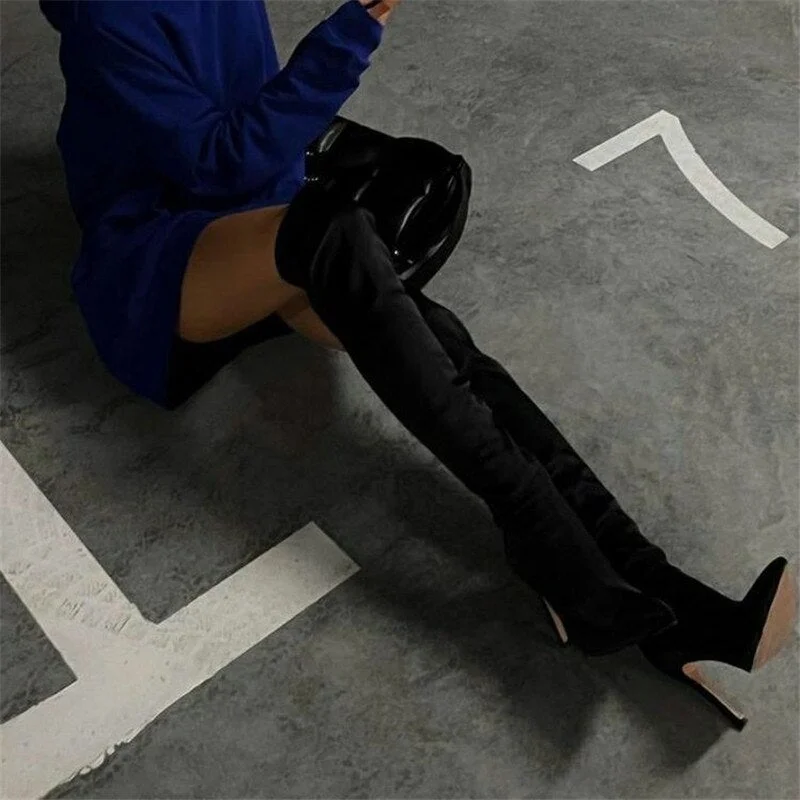Elastic Fabric Women's Over-the-knee Boots Sexy Stiletto Party Demonia Shoes Ladies Pointed Toe Long Boots Women Socks Boots New