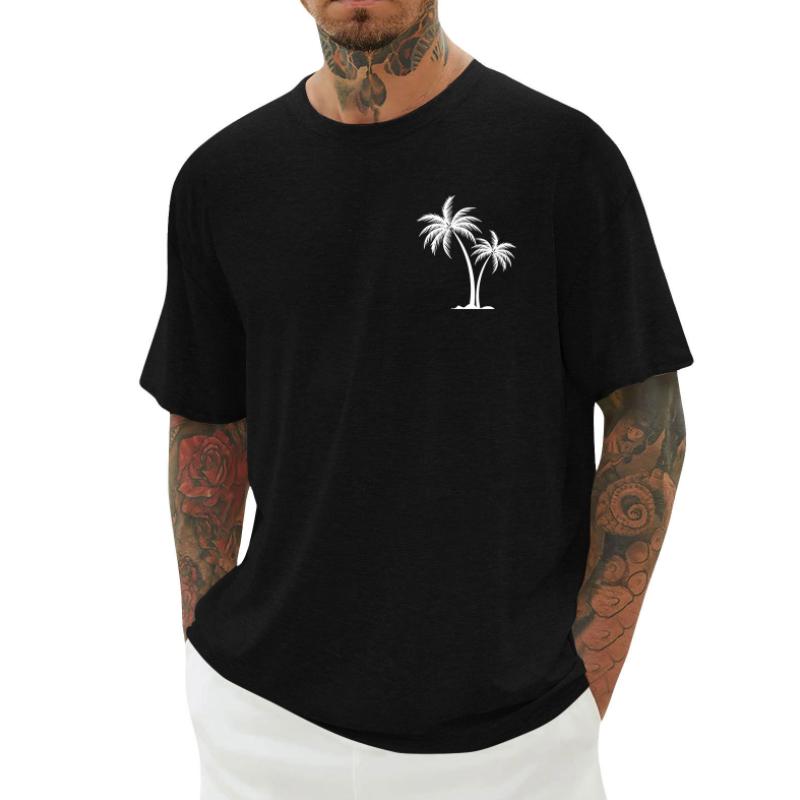 Men's Casual Round Neck Palm Tree Print Loose Short-sleeved T-shirt 76455713M