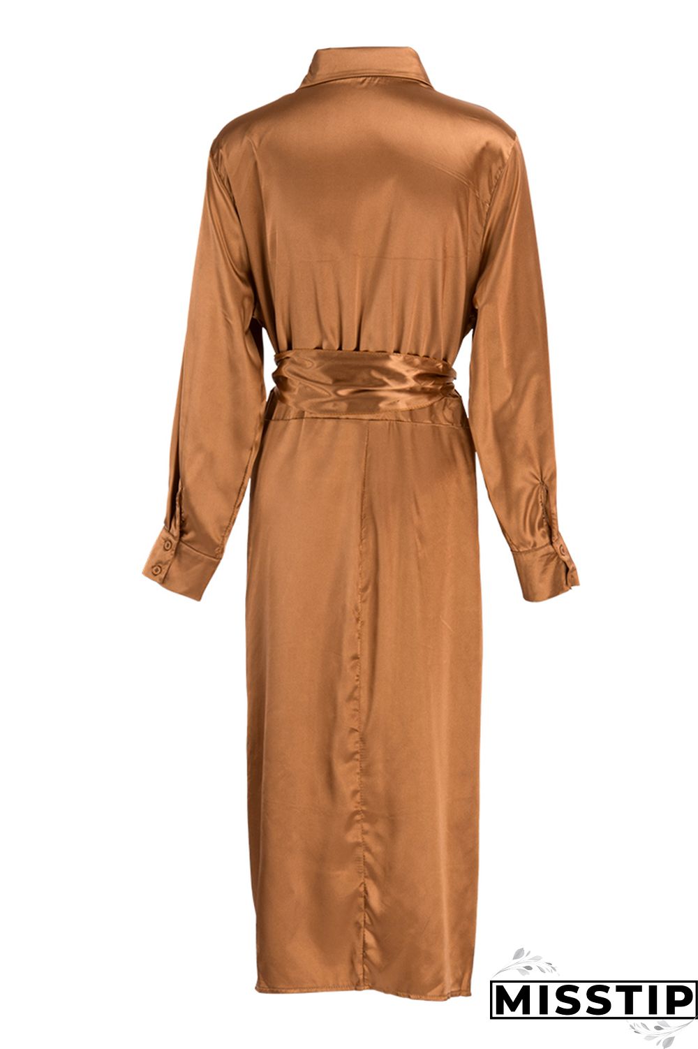 Black Fashion Casual Solid With Belt Turndown Collar Long Sleeve Plus Size Dresses