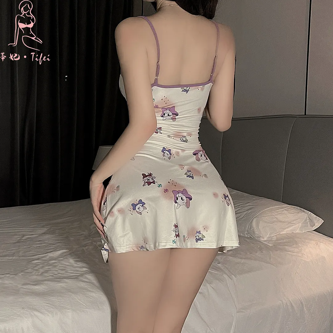 Uveng Sex Print Hanging Aja Skirt Bosom Girl Summer Sleeveless Tight Skirt Pure Hot Girl Sexy Pocketed Buts