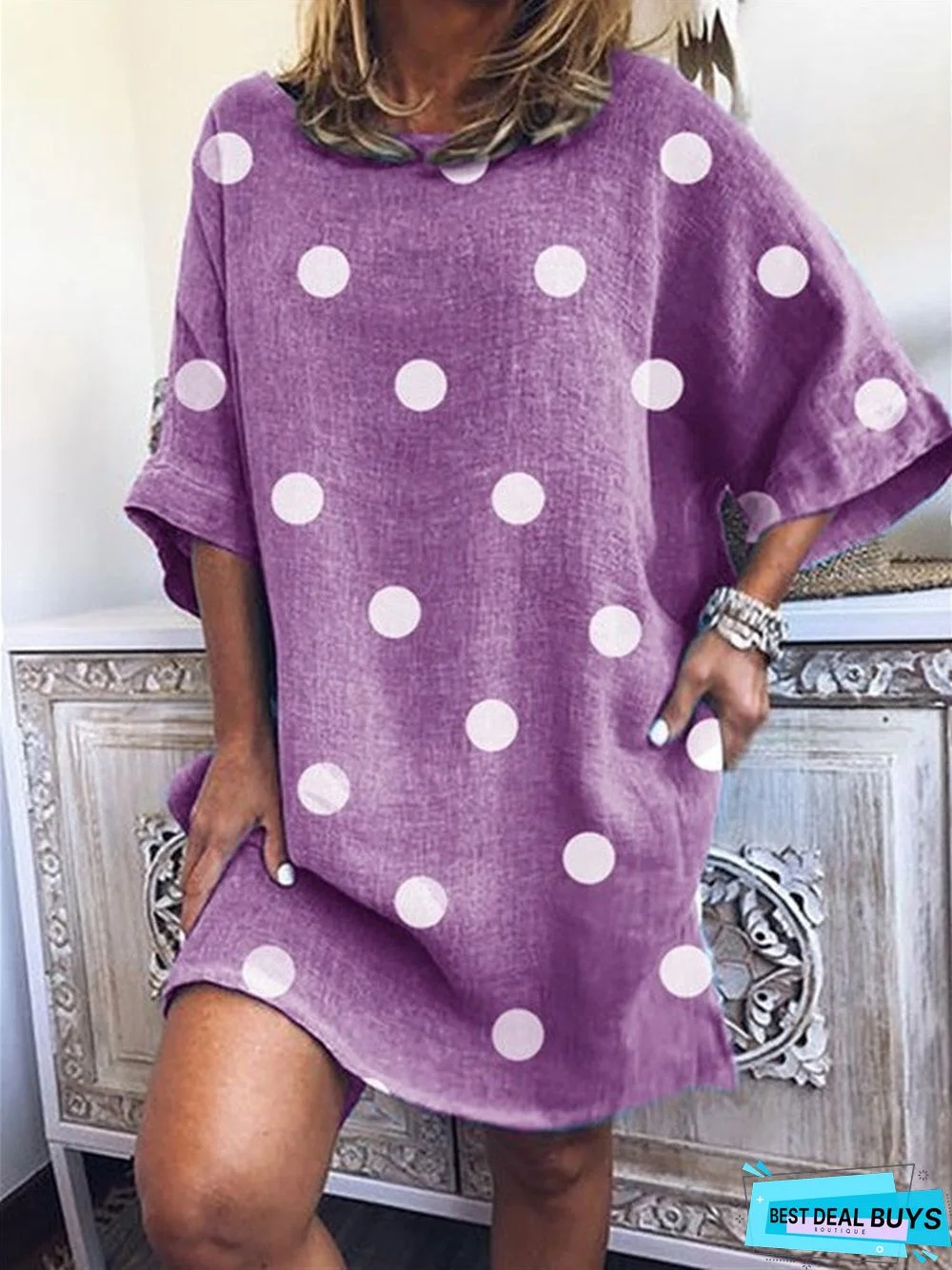 Round neck loose short sleeve dress