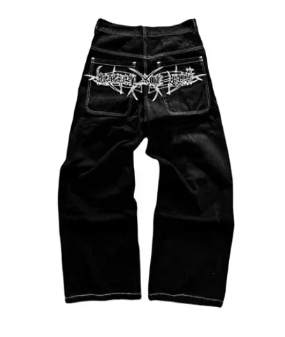 Aonga New American Retro Washed Loose Jeans Female Y2K High Street Harajuku Do Old Personalized Pattern Straight Pants Street Clothes aonga