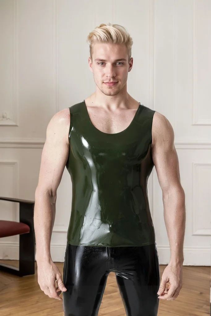 Men's Olive Green Latex Tops Male Regular Singlet Minimalist Plain Tank Top
