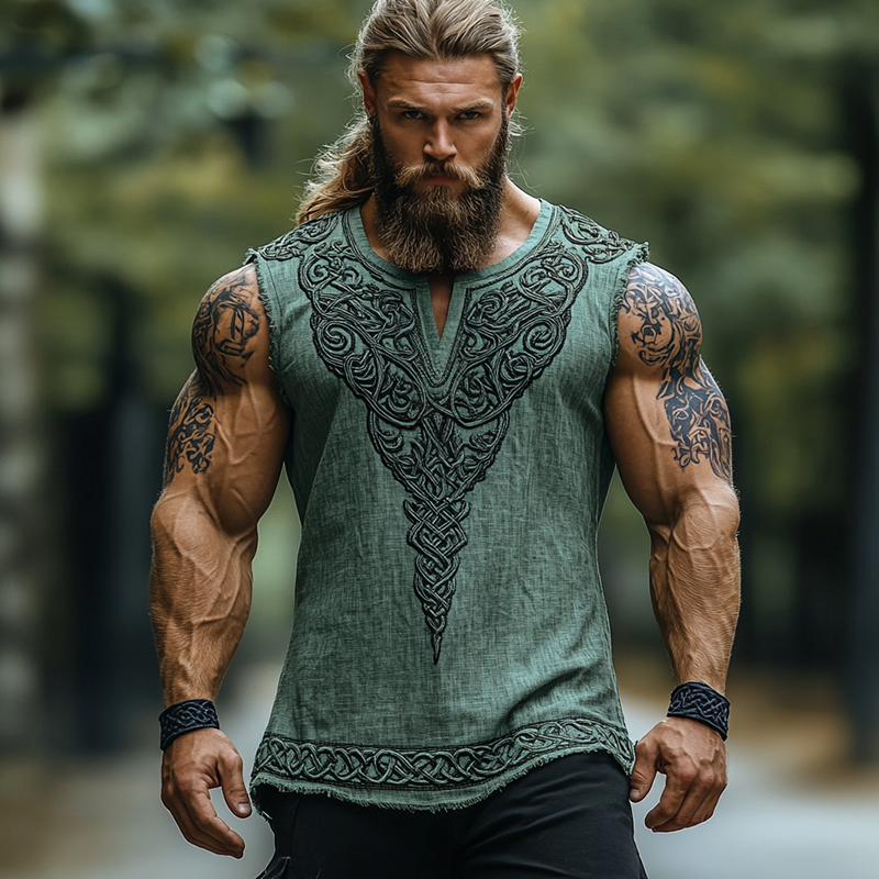 Men's Vintage Viking Celtic Art V Neck Tank Top