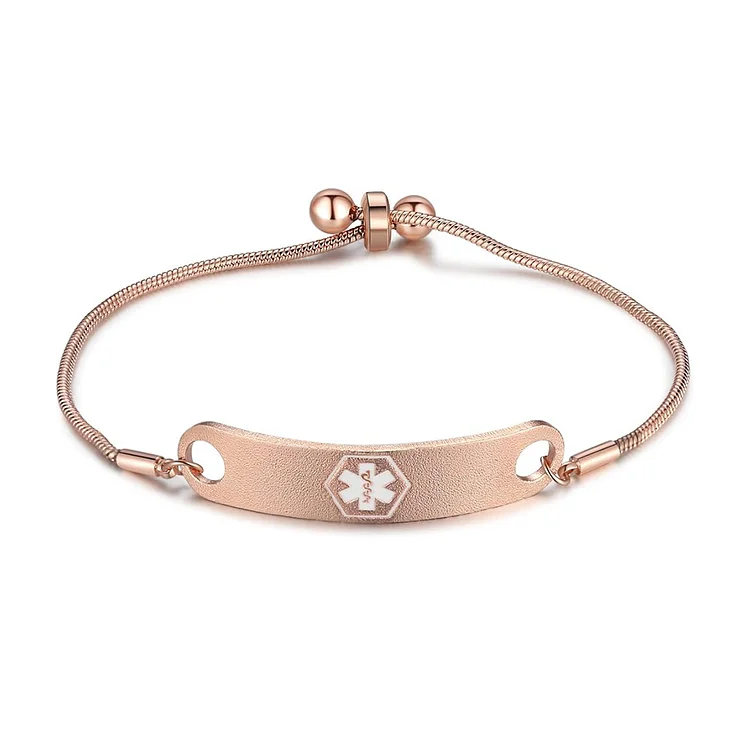 Personalized Medical Alert Bracelet ID Wristbands Adjustable Emergency Bracelet Rose Gold Gifts for Her
