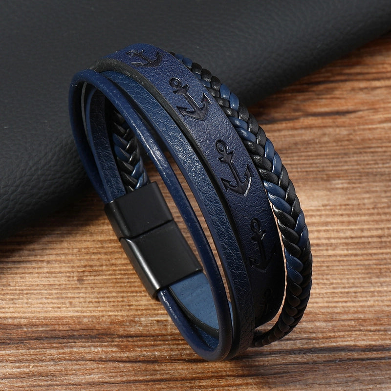 Vintage Style Minimalist Geometric Pu Leather Alloy Men's Bracelets Men Cord & Leather Bracelets2