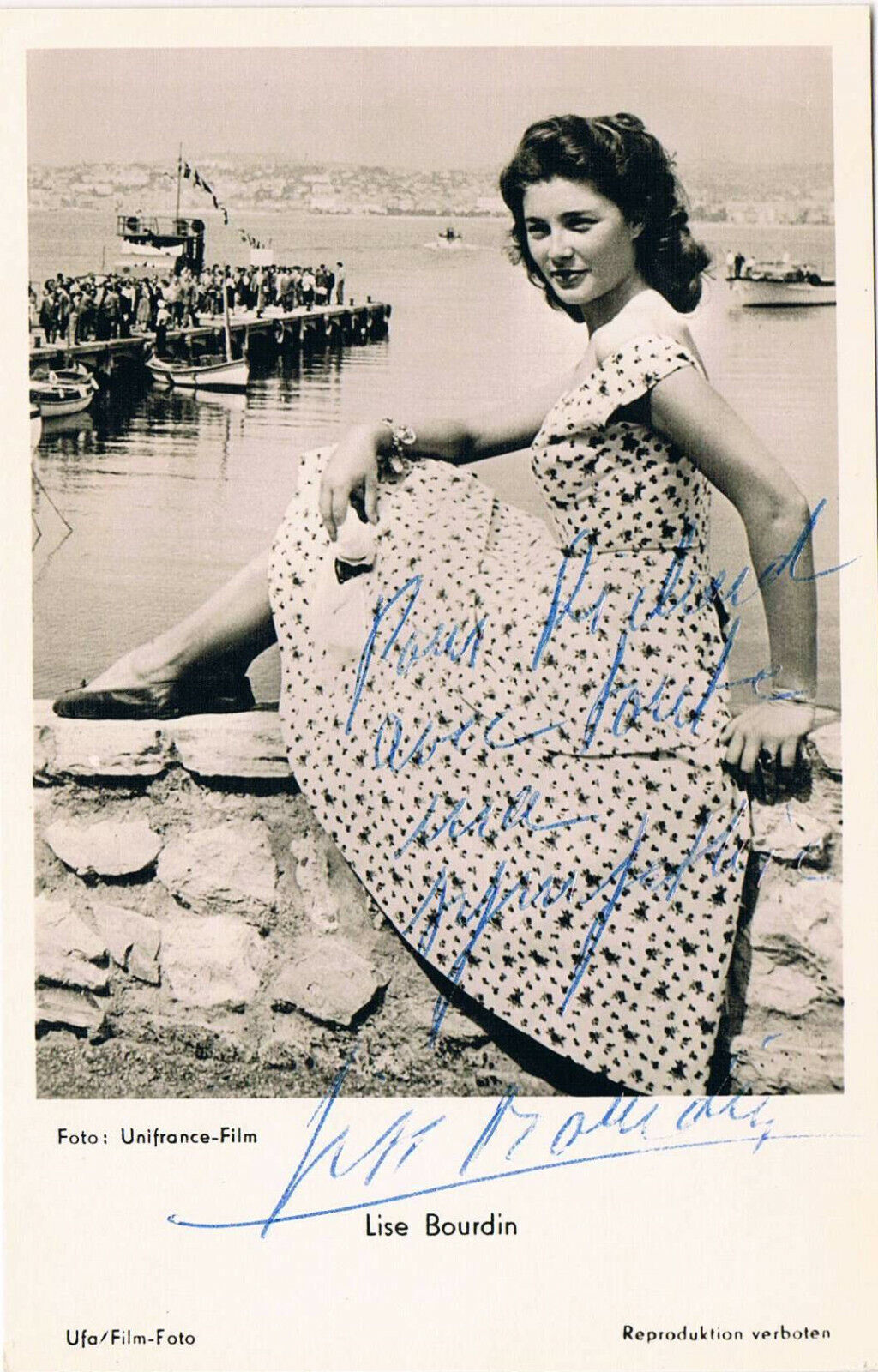 Lise Bourdin 1925- autograph signed postcard Photo Poster painting 3.5x5.5