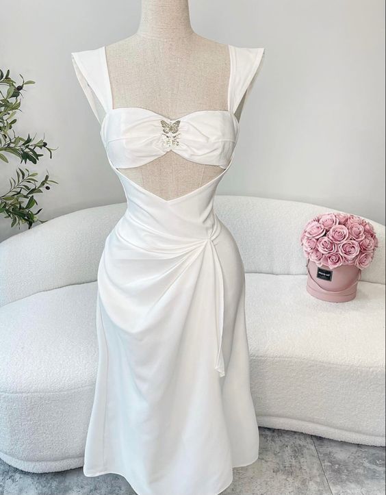 OLCooL Sexy Sheath Straps White Satin Homecoming Dress (PRE-ORDER) olcool