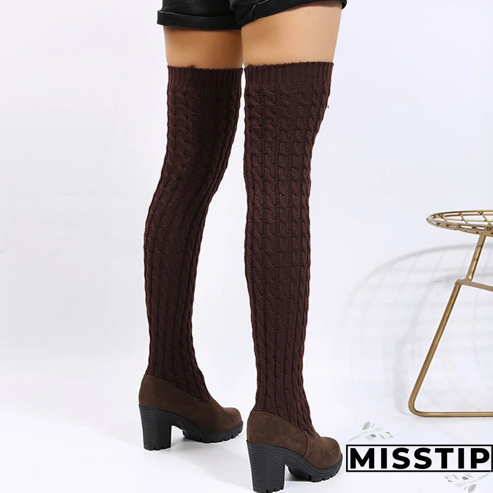 Dark Brown Casual Patchwork Solid Color Keep Warm Comfortable Shoes (Heel 8CM High)