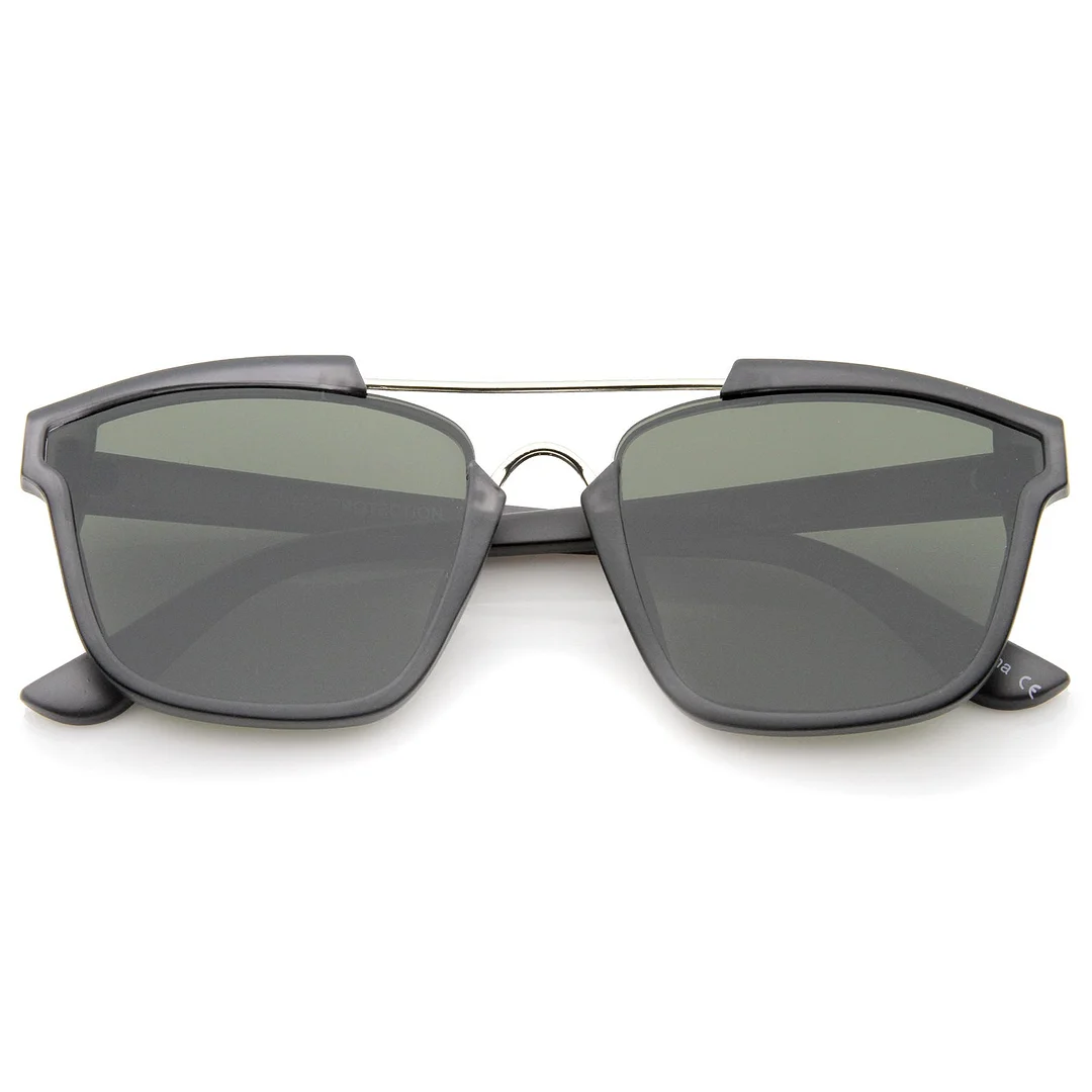 Modern Semi-Rimless Horn Rimmed Crossbar Flat Lens Square glasses 58mm