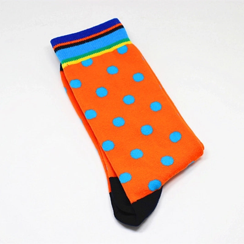 Men’s Cartoon Style Color Block Cotton Crew Socks A Pair