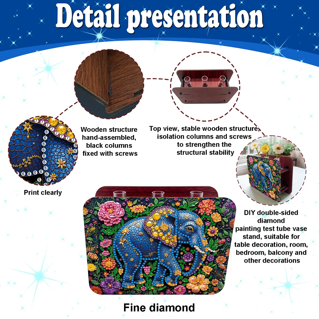 Elephant DIY Flower Vase Wooden Double Sided Desktop Diamond Art Kit Home Decor