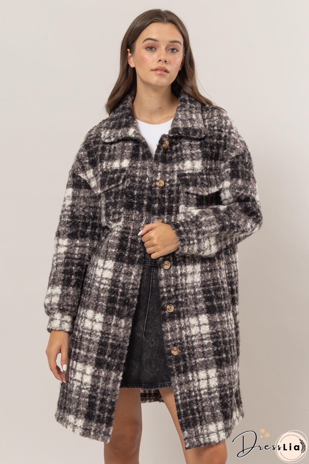 HYFVE Plaid Button Down Longline Shacket