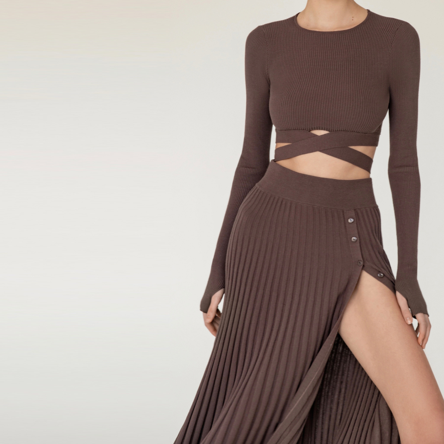 Ootddress New White Knit Two Piece Women Sets Fall Ribbed Crop Top And Pleated Knitted Skirt Suits For Women Midi Dress Sets 2025