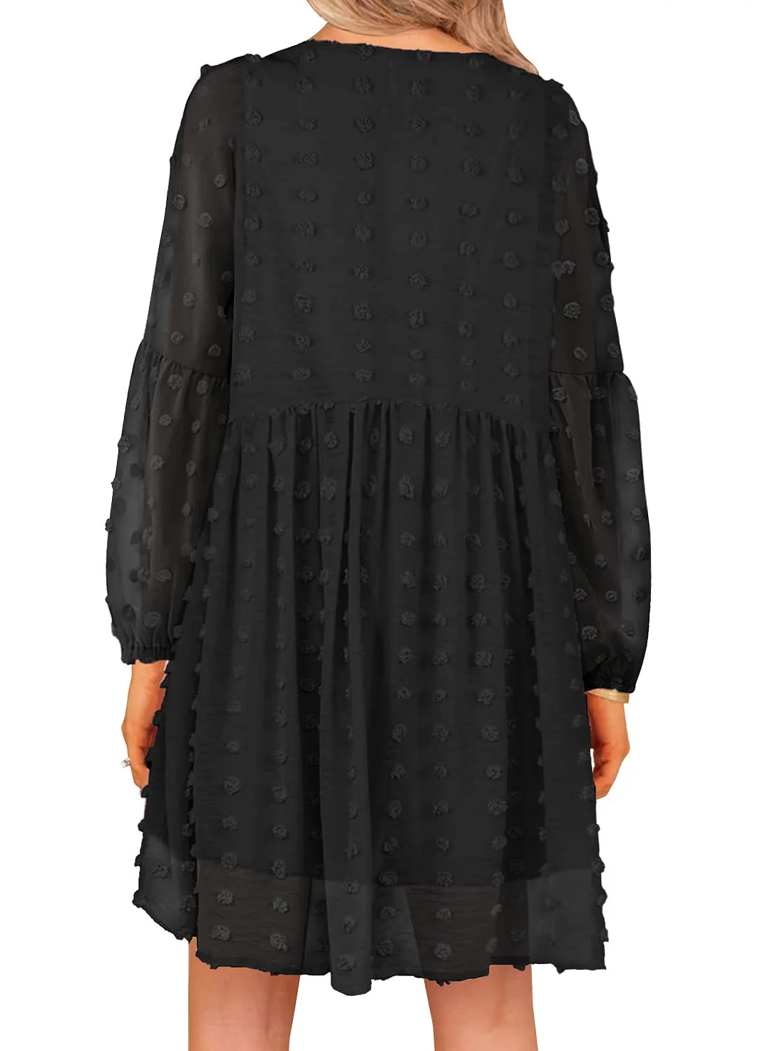 MIHOLL Women's V Neck Short Sleeve Ruffle Loose Summer Flowy Mini Dress