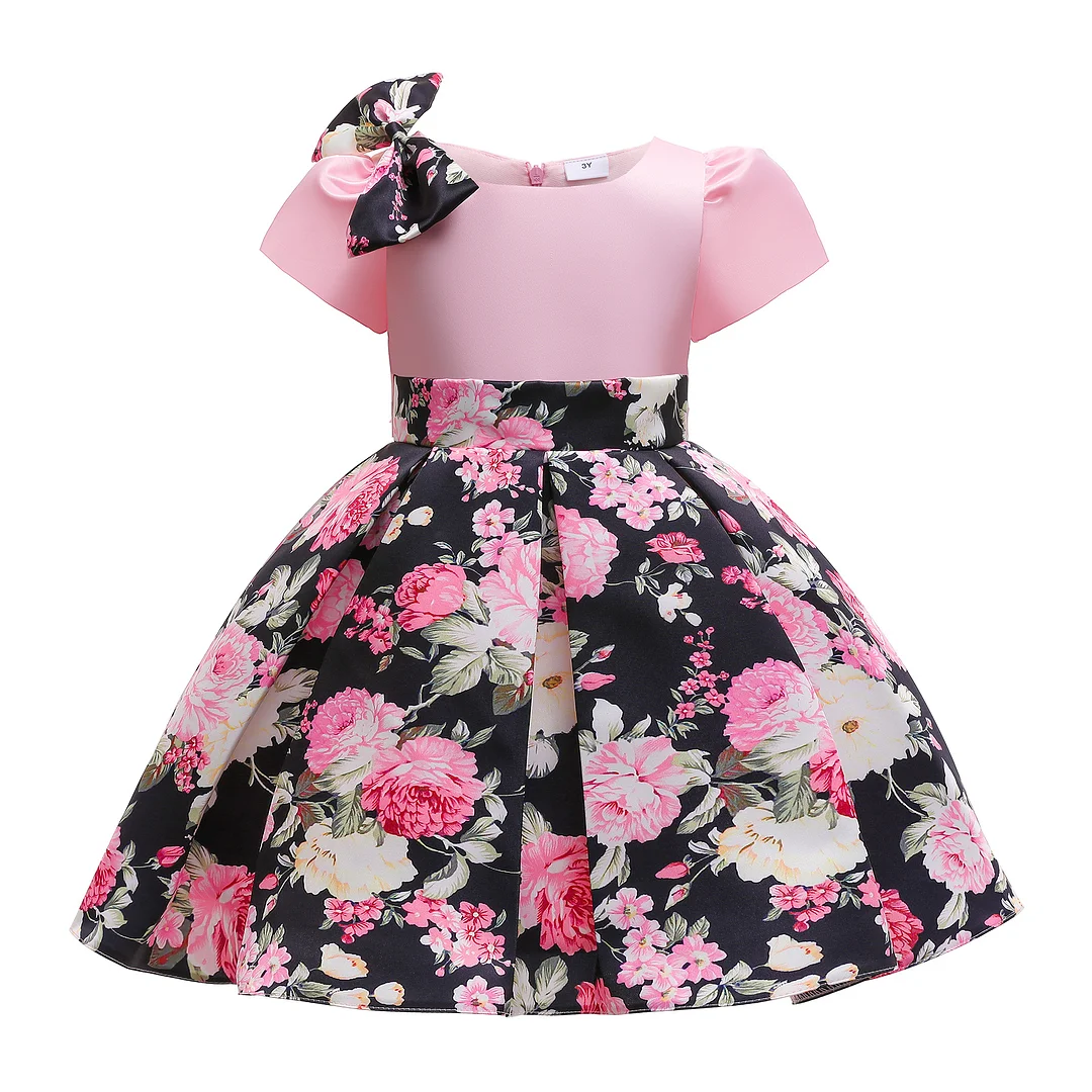 Buzzdaisy Flowers Evening Dress For Girl Bow-Knot Princess Dress Short Sleeve Soft Cotton Tops Sports