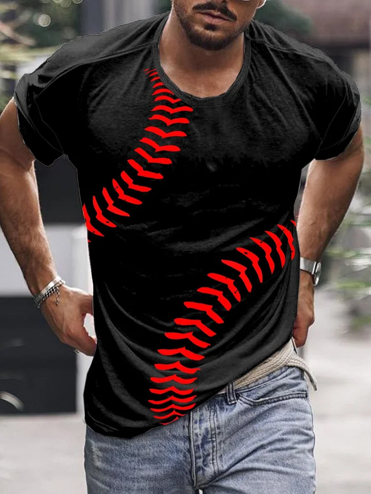 Men's Baseball Print Round Neck Short Sleeve T-Shirt socialshop