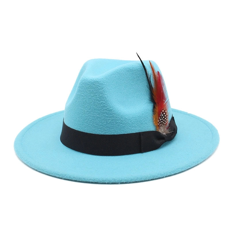Bow Feather Top Hat Autumn And Winter Big Brim Hat Fashionable Men’s And Women’s Cashmere Felt Hat Style New Hats