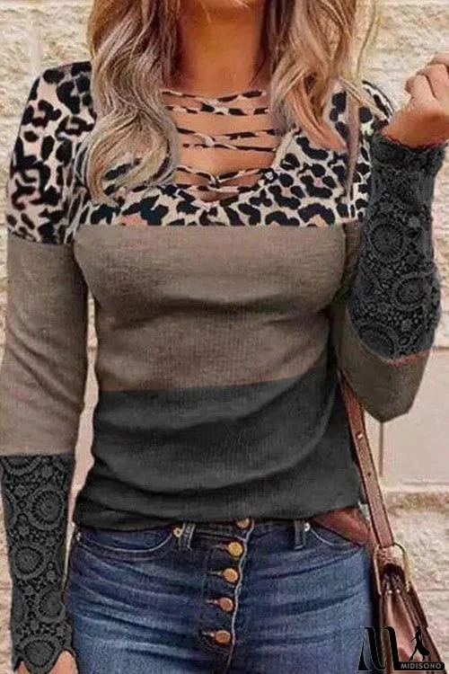 MidiSono - Chic Casual Printed V Neck Long Sleeve Slim Top