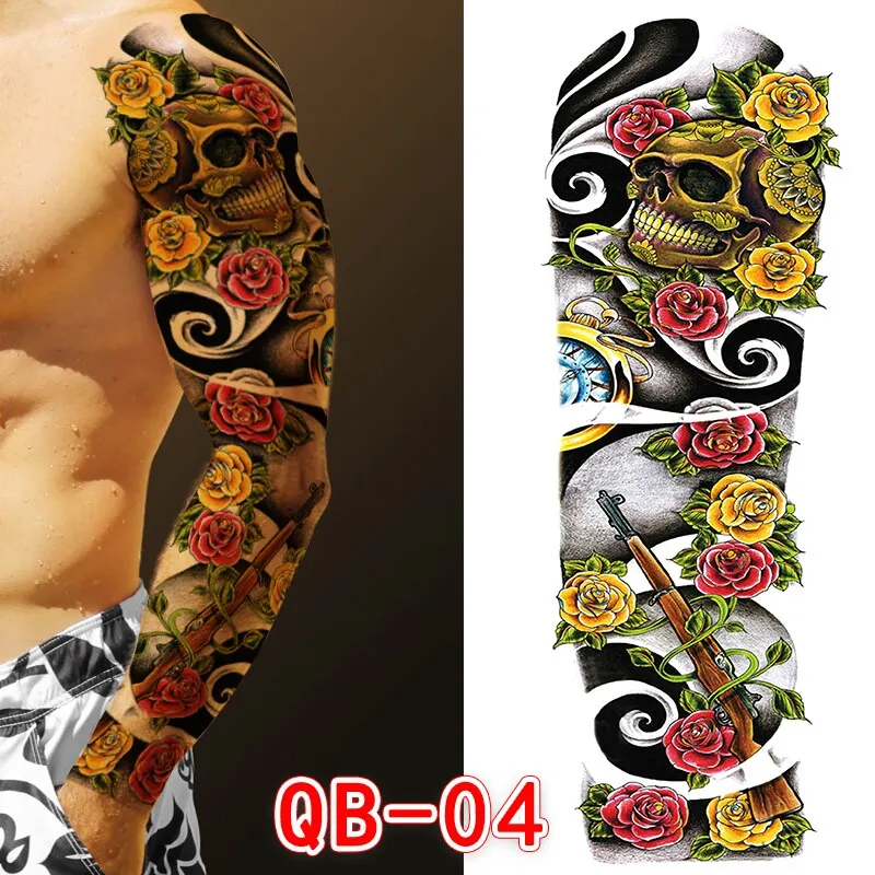 Sdrawing Men Temporary Tattoos Large Arm Sleeve Tattoo Sticker Dragon Tiger Fish Full Skull Totem Wolf Waterproof Fake Tattoo for Women