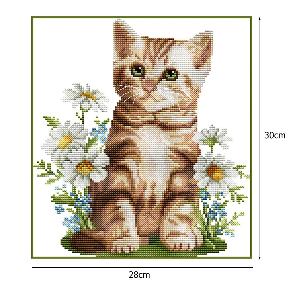 14ct Stamped Cross Stitch - Cat Flowers(28*30cm)