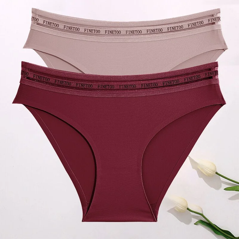 FINETOO 2PCS/Set Women Seamless Panties Lingerie Letter Underpant Ladies 7 Solid Colors L-XXL Woman Sexy Panty Briefs Underwear