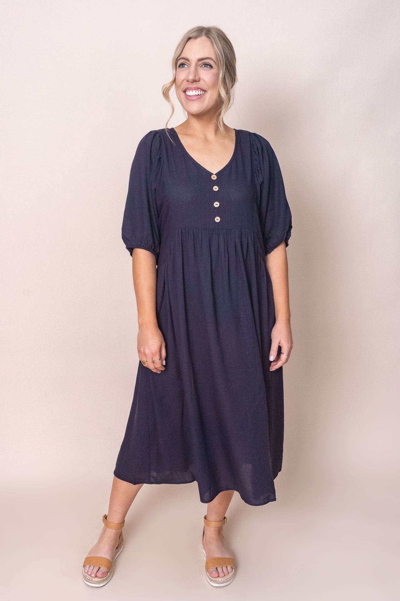 Emery Midi Dress in Navy