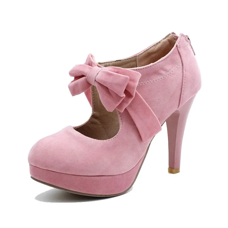 BONJOMARISA Sexy Spring Autumn High Heels Sweet Bowtie Platform Women Pumps Plus Size 30-48 Elegant Party Wedding Shoes Woman