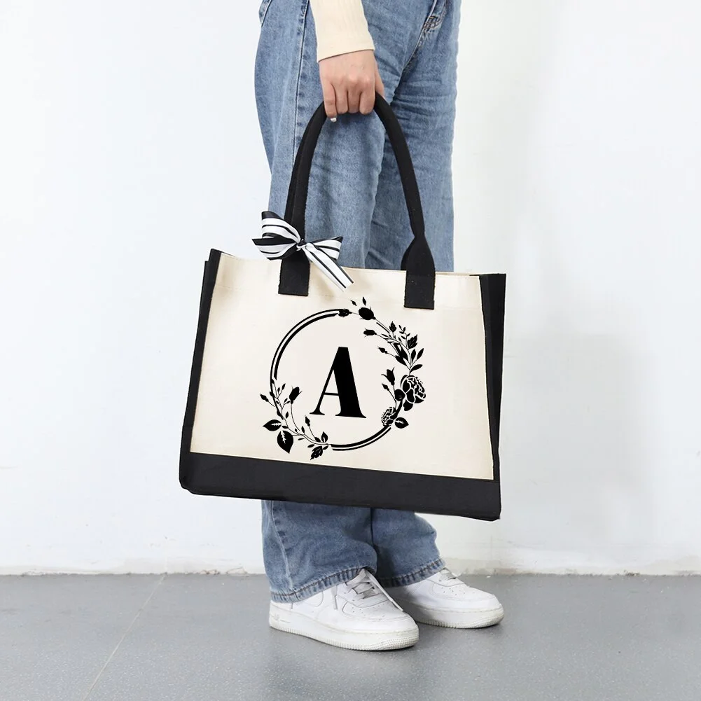 🔥Hot Sale 49%🔥Perfect Gift-DIY Letter Canvas Bag Women Hit Color Simple Shoulder Shopping Tote Handbag